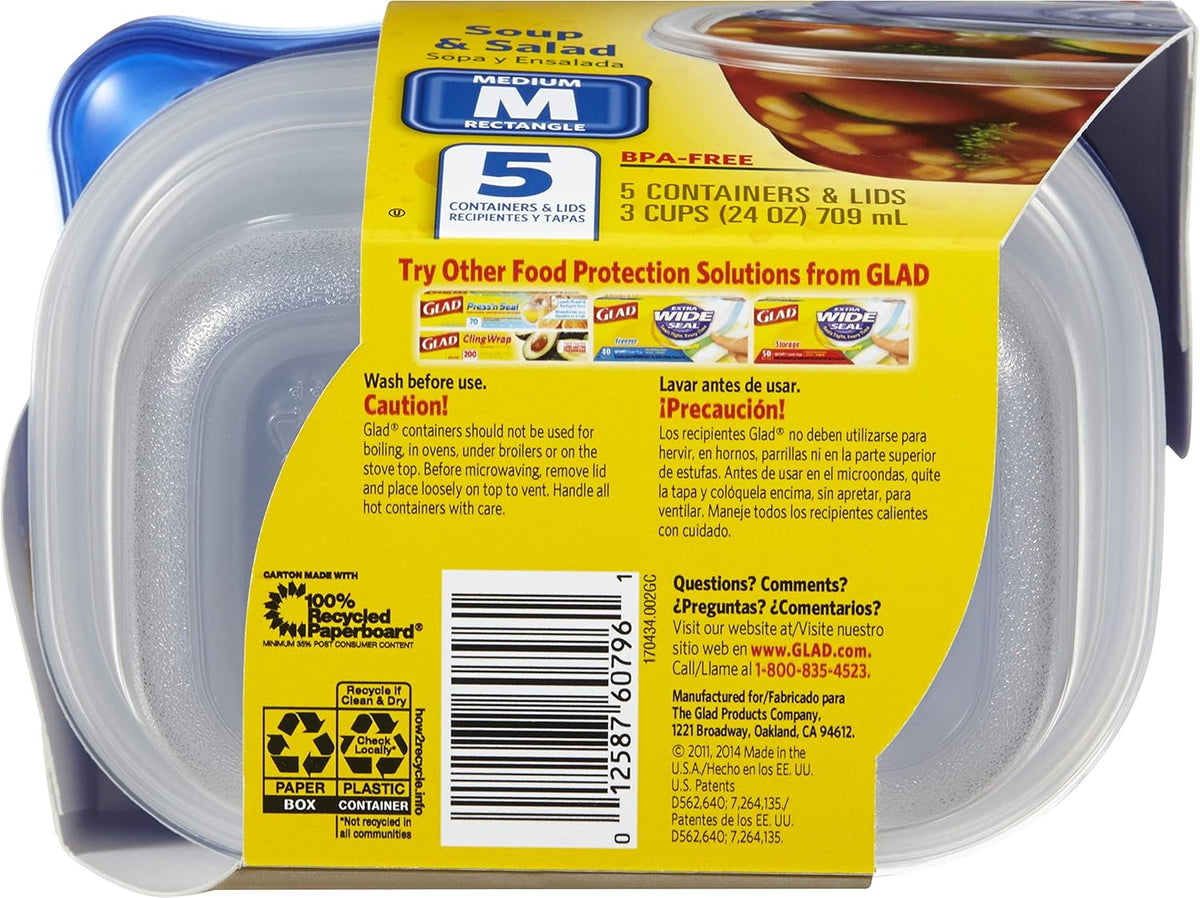 Glad GladWare XL Square Food Storage Containers with Lock Tight Lids, BPA-Free Family Size Plastic Containers for Leftovers, Meal Prep, and Freezer Storage, Dishwasher Safe, 104 Oz
