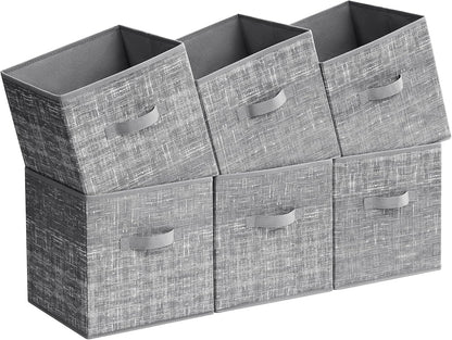 SONGMICS Storage Cubes, 11-Inch Non-Woven Fabric Bins with Double Handles, Set of 6, Closet Organizers for Shelves, Foldable, for Clothes, Cattail Gray UROB26LG