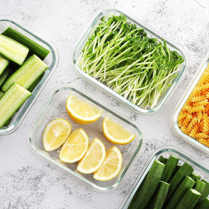 HOMBERKING Borosilicate Glass Meal Prep Containers with Locking Lids, Glass Food Storage Containers Set, Airtight Lunch Bento Boxes, BPA-Free & Leak Proof, 36oz & 14oz, Freezer, Oven Safe