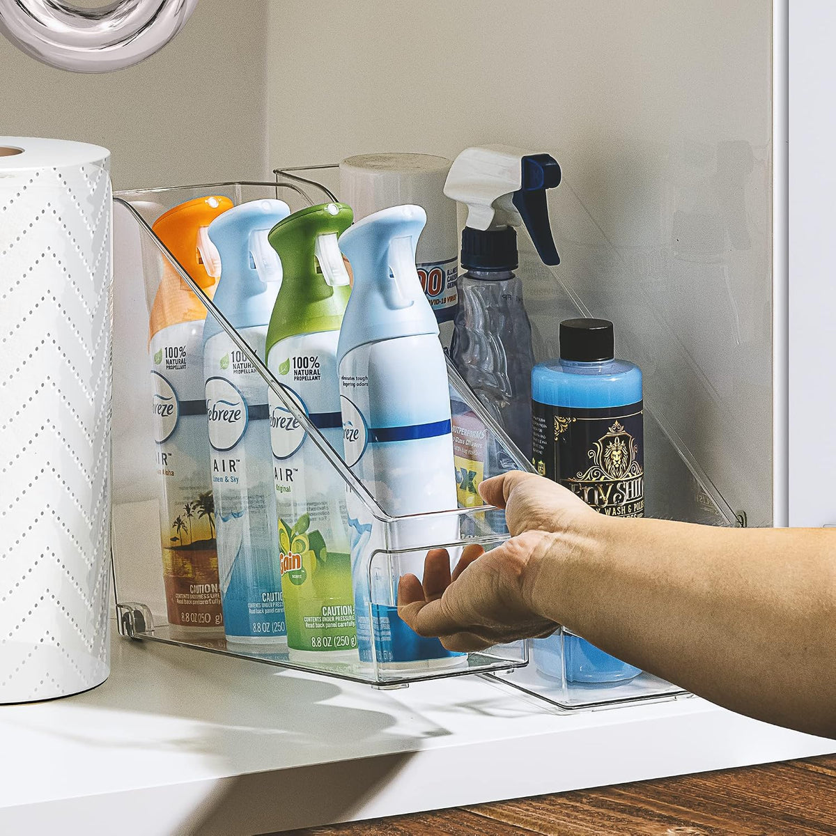 Sorbus Roll Out Bottle Organization Bins - 2 Sizes Pantry Under Sink Organizer with Wheels & Handles - Clear Plastic Organizing Containers for Cleaning Supplies - Kitchen Cabinet Laundry Room Storage