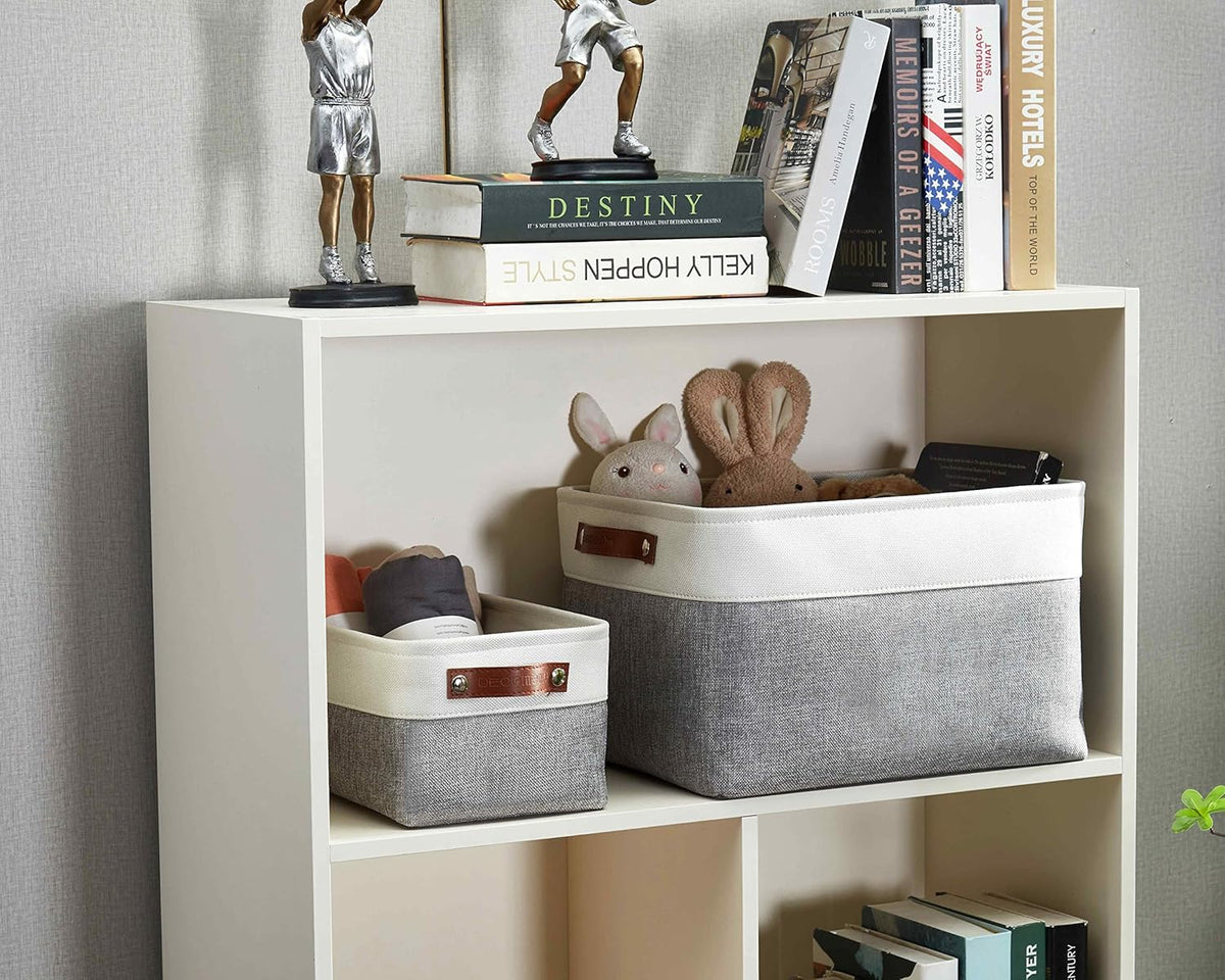 DECOMOMO Storage Bins, Large Fabric Storage Baskets for Shelves, Decorative Linen Closet Organizer, 15 x 11 x 9.5 inches (Beige & White, 3 Pack)