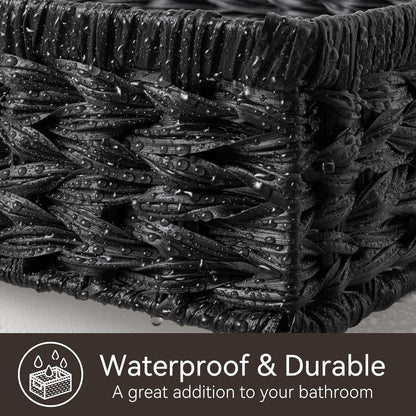 GRANNY SAYS Wicker Storage Baskets for Shelves, Wicker Baskets for Organizing, Waterproof Woven Basket for Pantry, Rectangle Basket for Shlef, Brown, 2-Pack