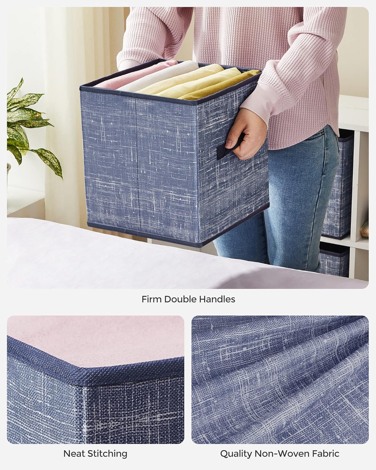 SONGMICS Storage Cubes, 11-Inch Non-Woven Fabric Bins with Double Handles, Set of 6, Closet Organizers for Shelves, Foldable, for Clothes, Cattail Gray UROB26LG