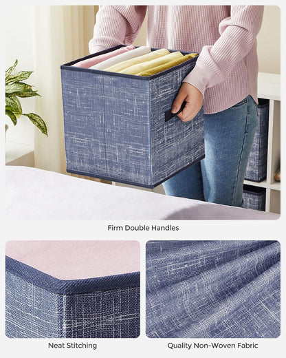 SONGMICS Storage Cubes, 11-Inch Non-Woven Fabric Bins with Double Handles, Set of 6, Closet Organizers for Shelves, Foldable, for Clothes, Cattail Gray UROB26LG