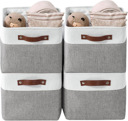 DECOMOMO Storage Bins, Large Fabric Storage Baskets for Shelves, Decorative Linen Closet Organizer, 15 x 11 x 9.5 inches (Beige & White, 3 Pack)