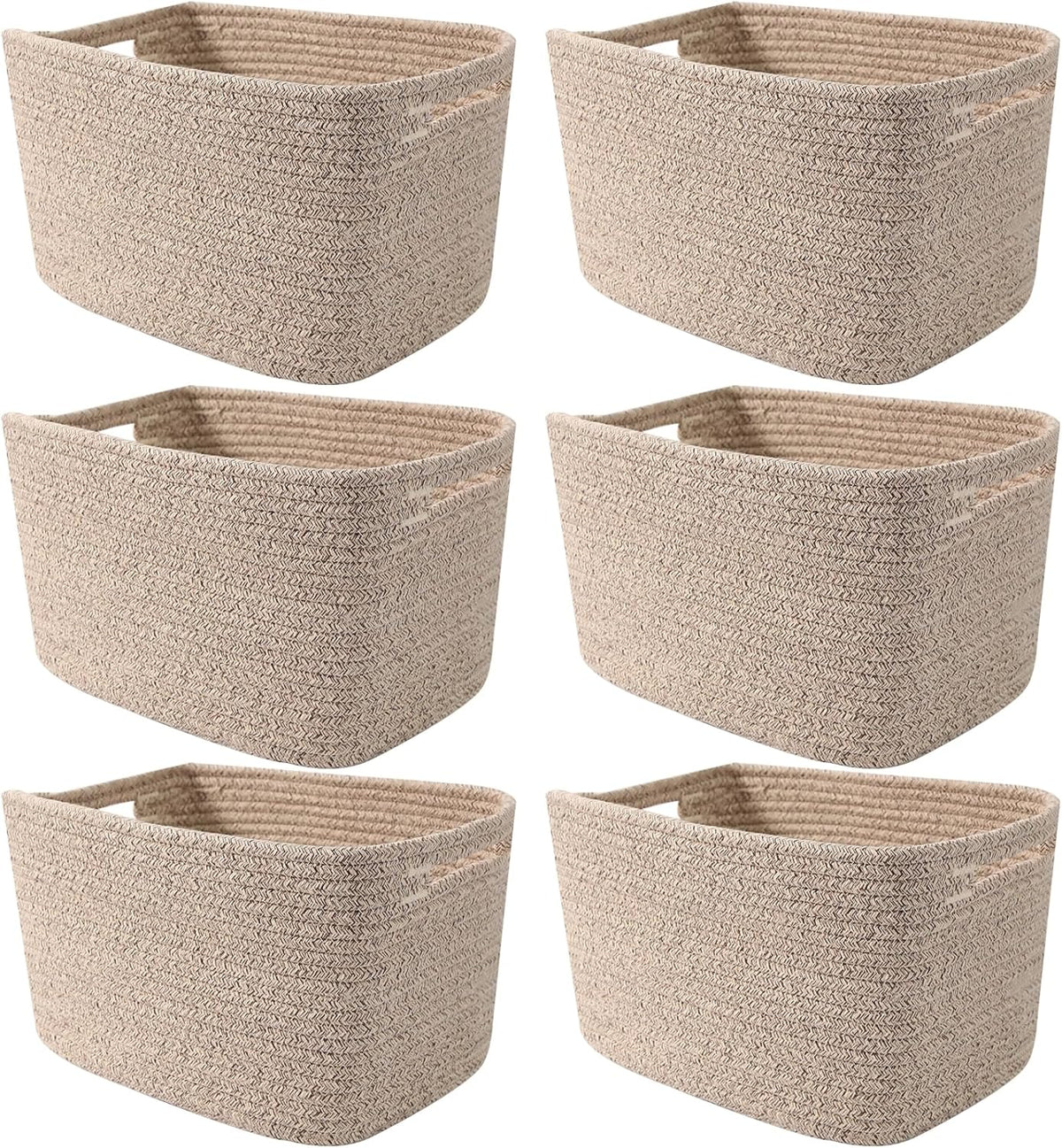 3 Pack Woven Rope Storage Baskets for Shelves,13.5"×11"×9.5" Storage Bins with Handles,Empty Gift Baskets,Nursery Organizer for Toys,Towels,Books,Closet,Living Room,Bedroom (White & Brown)
