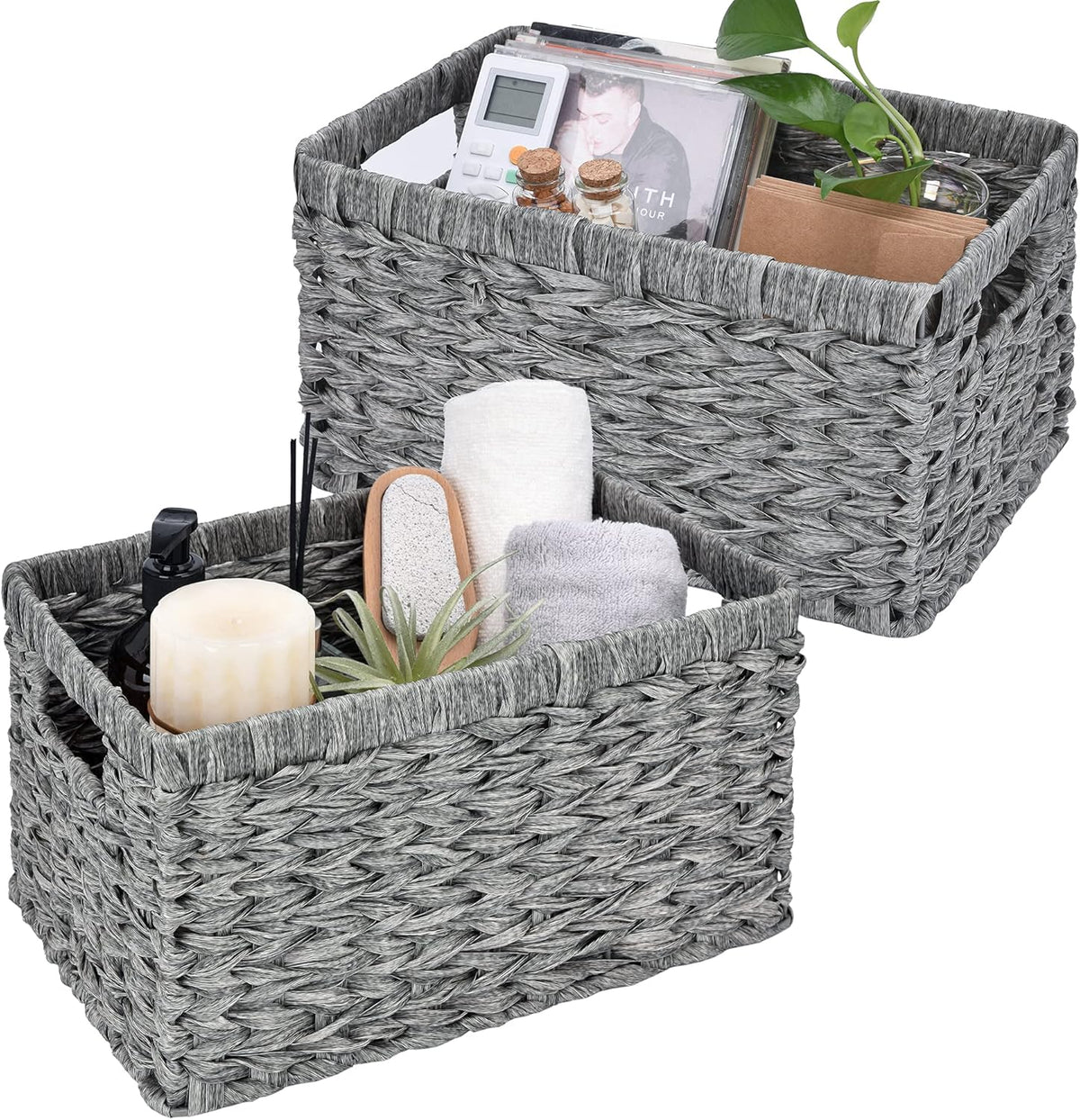 GRANNY SAYS Wicker Storage Baskets for Shelves, Wicker Baskets for Organizing, Waterproof Woven Basket for Pantry, Rectangle Basket for Shlef, Brown, 2-Pack