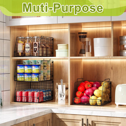 Jakyitvi XXL Stackable Wire Storage Basket, Extra Large Capacity Pantry Organizer and Storage, Muti-Purpose for Fruit Vegetable Basket & Toy Bin & Snack Organizer