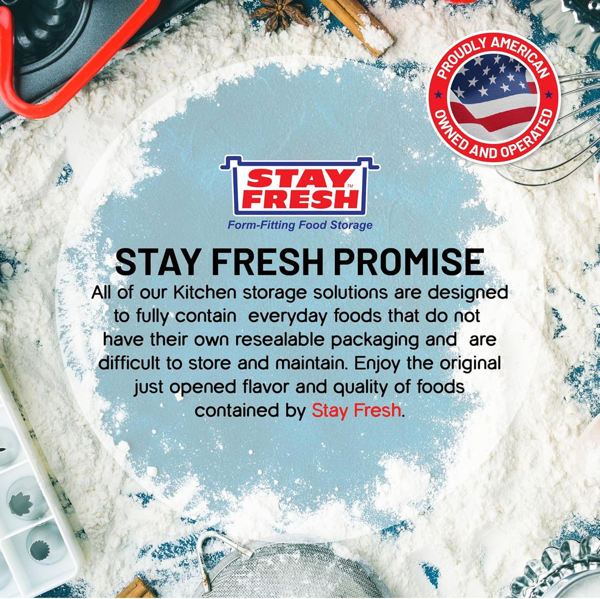 Stay Fresh Clear Storage Container - BPA Free Plastic Canister for Kitchen Pantry, Baking Needs - Holds 5LB Bag - Large Form-Fitting Food Keeper Bin - Food Holder (Flour)