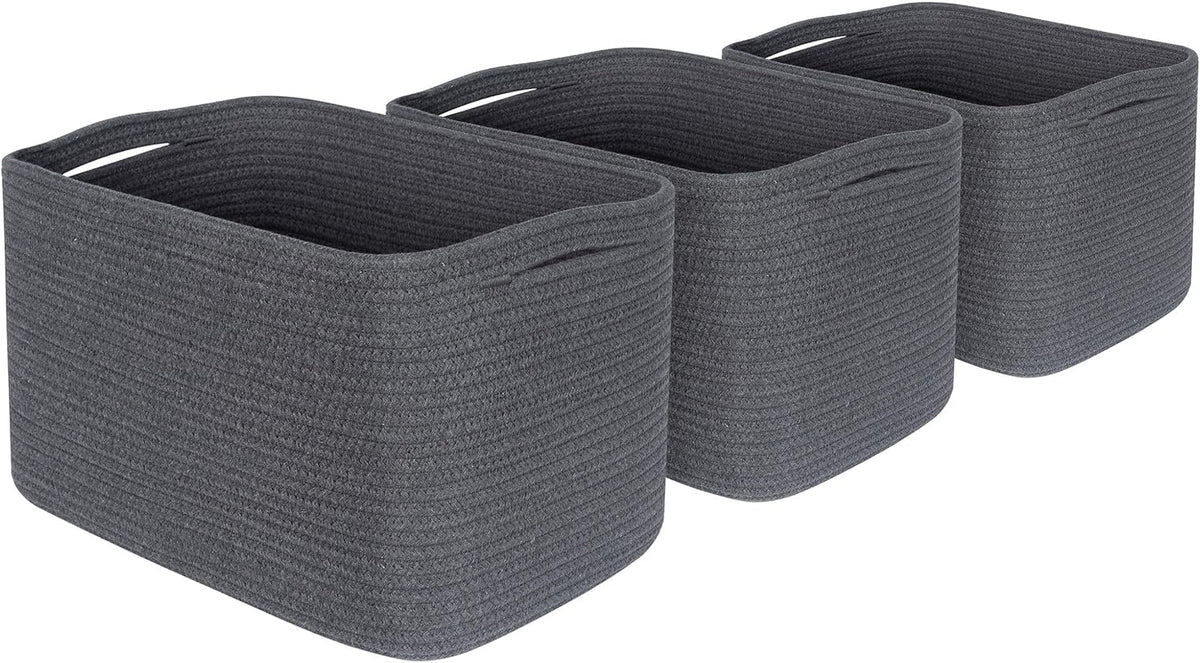 MINTWOOD Design 3-Pack Decorative Woven Storage Baskets for Shelves, Cube Bin Box for Organizing Books, Shoes, Dog Toys, Pantry Closet and Living Room Organizer, Oatmeal Brown
