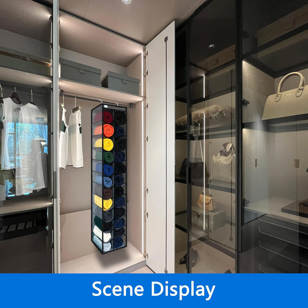 Over the Door Organizer Storage 6 Tier, 12 Large Capacity Side Pockets, Heavy Duty Metal Reinforced Hook Anti Tilt 75 LB Load Behind Door Storage for Bedroom Bathroom Pantry Nursery