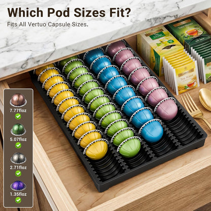 EVERIE Drawer Coffee Pod Organizer for Vertuo Capsules – Holds Up to 40 Large or 52 Small Pods, Space-Saving Insert Tray, Fits Kitchen Cabinets, 15.4" x 10.2" x 1.2"