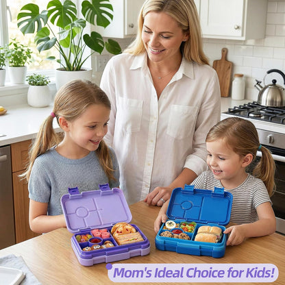 Bento Lunch Box for Kids, 6 Compartments BPA Free, Dishwasher Safe Back to School Snack Bento Lunch Containers Boxes, Ideal Portion Sizes for On-the-Go Meal, Ages 3+, School, Green Patterned