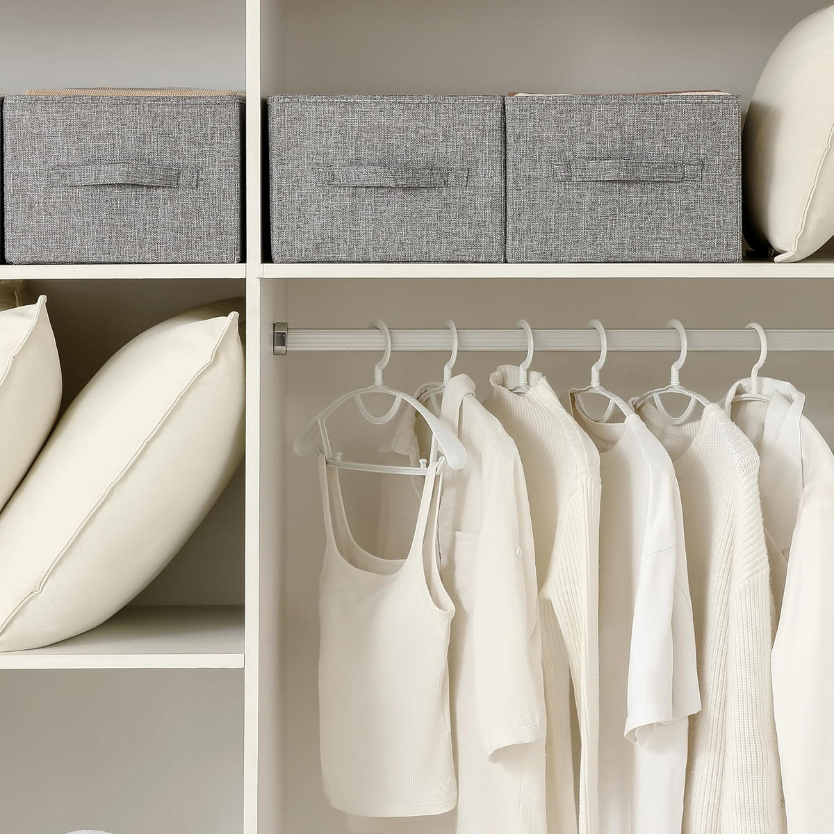 Linen Folding Storage Bins, 3 Pack Large Storage Baskets, Washable, Clothing Storage Bins with Handle, Closet Organizer for Storage Sweater,Sheets(Beige, 18½"x11 x8½)