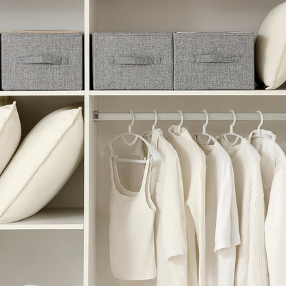 Linen Folding Storage Bins, 3 Pack Large Storage Baskets, Washable, Clothing Storage Bins with Handle, Closet Organizer for Storage Sweater,Sheets(Beige, 18½"x11 x8½)