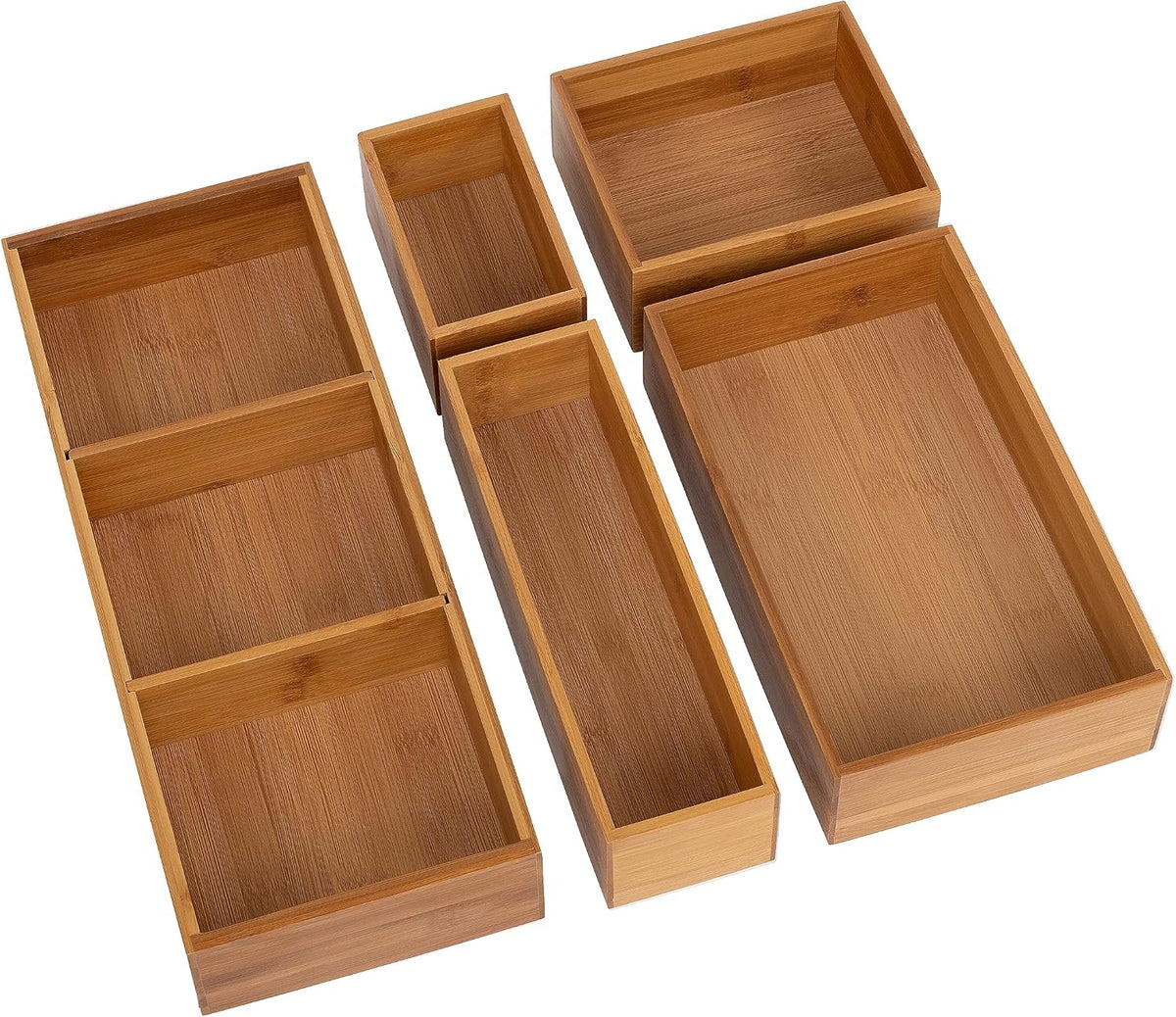Seville Classics Bamboo Premium Organizer Storage Bins for Kitchen Silverware, Pantry, Closet, Office Desk, Pens, Utensils, Makeup, K Cup, Bamboo, Bag Holder Bin Set