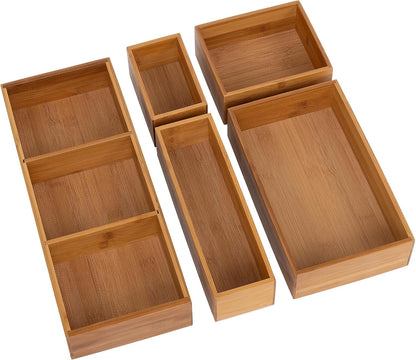 Seville Classics Bamboo Premium Organizer Storage Bins for Kitchen Silverware, Pantry, Closet, Office Desk, Pens, Utensils, Makeup, K Cup, Bamboo, Bag Holder Bin Set