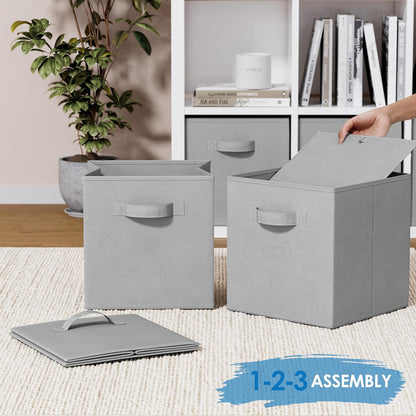 Storage Cubes Pack Of 8 - Standard Size Cube Storage Bin 10.5x10.5x11 With Dual Handles For Easy Carrying- Fabric Storage Bins Collapsible (Black)