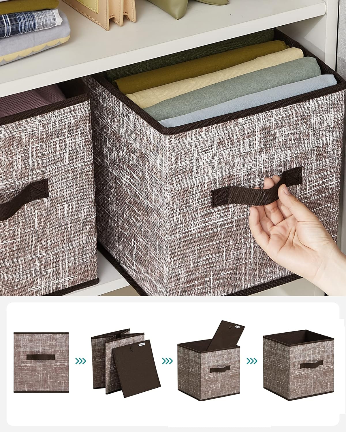 SONGMICS Storage Cubes, 11-Inch Non-Woven Fabric Bins with Double Handles, Set of 6, Closet Organizers for Shelves, Foldable, for Clothes, Cattail Gray UROB26LG