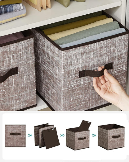 SONGMICS Storage Cubes, 11-Inch Non-Woven Fabric Bins with Double Handles, Set of 6, Closet Organizers for Shelves, Foldable, for Clothes, Cattail Gray UROB26LG