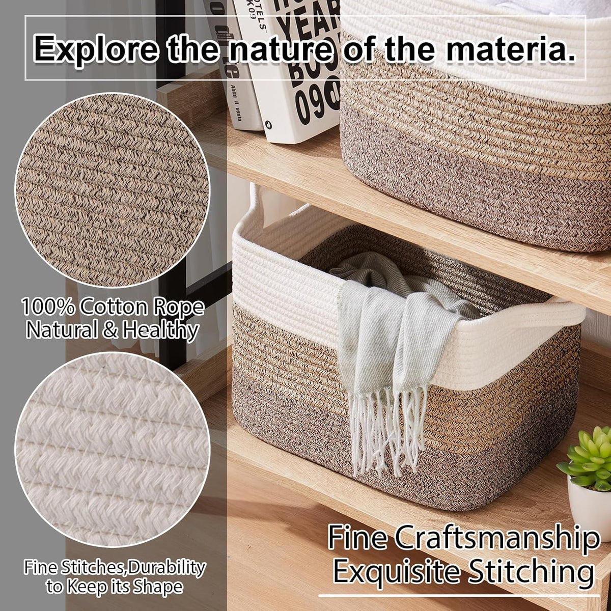 OIAHOMY Storage Basket, Woven Baskets for Storage, Cotton Rope Basket for toys,Towel Baskets for Bathroom - Pack of 3, Gradient Yellow