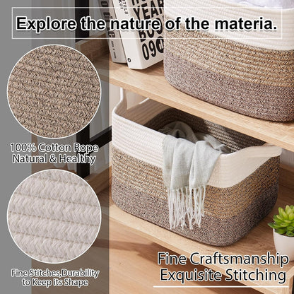 OIAHOMY Storage Basket, Woven Baskets for Storage, Cotton Rope Basket for toys,Towel Baskets for Bathroom - Pack of 3, Gradient Yellow