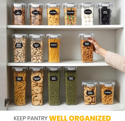 KICHLY Plastic Airtight Food Storage Containers Sets with Lids – 24 Pack BPA-Free Kitchen Pantry Organizers and Storage for Cereal, Flour, Sugar & Dry Food (Clear)