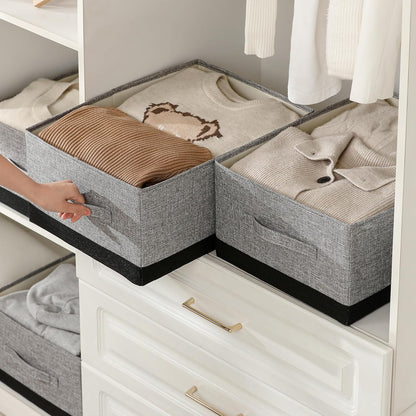 Linen Folding Storage Bins, 3 Pack Large Storage Baskets, Washable, Clothing Storage Bins with Handle, Closet Organizer for Storage Sweater,Sheets(Beige, 18½"x11 x8½)