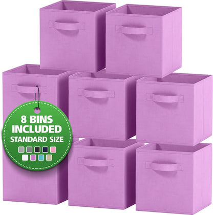 Storage Cubes Pack Of 8 - Standard Size Cube Storage Bin 10.5x10.5x11 With Dual Handles For Easy Carrying- Fabric Storage Bins Collapsible (Black)
