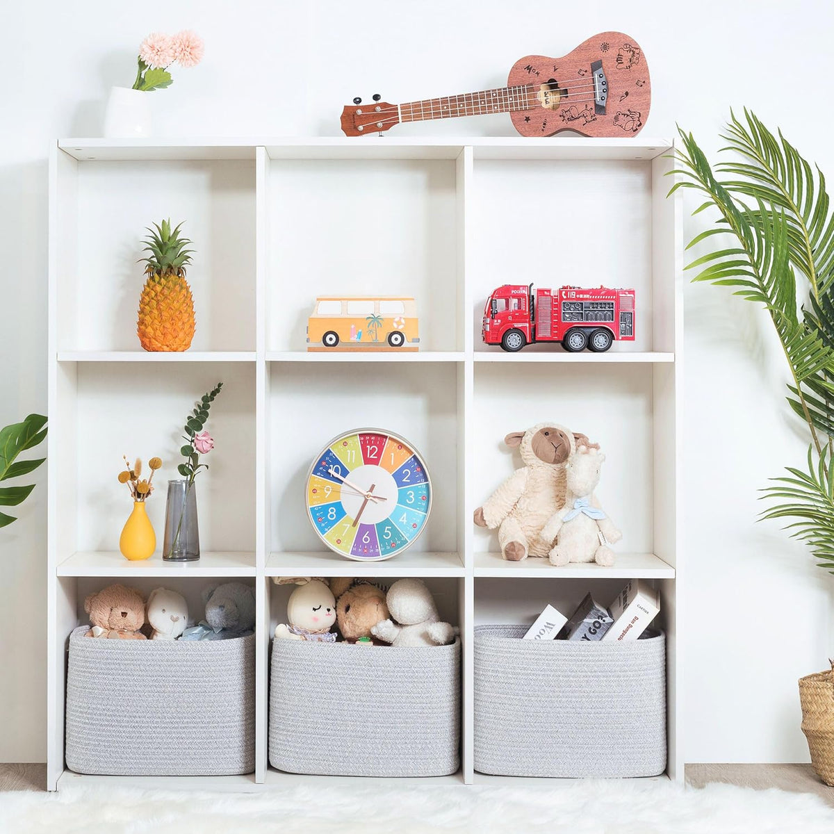 MINTWOOD Design 3-Pack Decorative Woven Storage Baskets for Shelves, Cube Bin Box for Organizing Books, Shoes, Dog Toys, Pantry Closet and Living Room Organizer, Oatmeal Brown