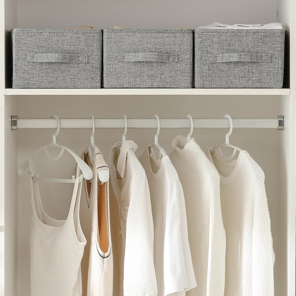 Linen Folding Storage Bins, 3 Pack Large Storage Baskets, Washable, Clothing Storage Bins with Handle, Closet Organizer for Storage Sweater,Sheets(Beige, 18½"x11 x8½)