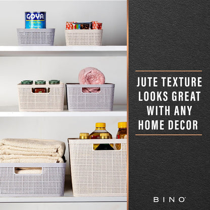 BINO | Woven Plastic Basket | Small (Natural), 5-Pack | THE JUTE COLLECTION | Home Organization, Space - Saving Storage, Stylish Design | Jute Basket | Plastic Storage Basket