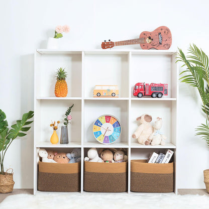 MINTWOOD Design 3-Pack Decorative Woven Storage Baskets for Shelves, Cube Bin Box for Organizing Books, Shoes, Dog Toys, Pantry Closet and Living Room Organizer, Oatmeal Brown