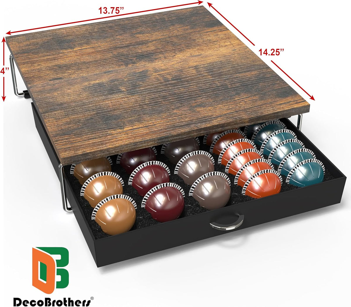 DecoBrothers Crystal Tempered Glass Vertuo Pod Holder Drawer, 24 Large or 48 Small Nespresso Capsule Organizer