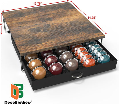 DecoBrothers Crystal Tempered Glass Vertuo Pod Holder Drawer, 24 Large or 48 Small Nespresso Capsule Organizer