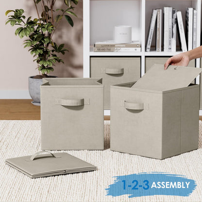 Storage Cubes Pack Of 8 - Standard Size Cube Storage Bin 10.5x10.5x11 With Dual Handles For Easy Carrying- Fabric Storage Bins Collapsible (Black)