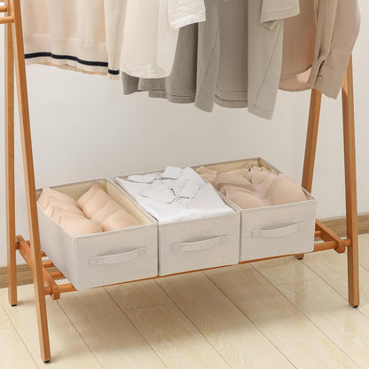 Linen Folding Storage Bins, 3 Pack Large Storage Baskets, Washable, Clothing Storage Bins with Handle, Closet Organizer for Storage Sweater,Sheets(Beige, 18½"x11 x8½)