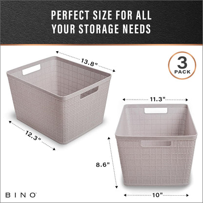 BINO | Woven Plastic Basket | Small (Natural), 5-Pack | THE JUTE COLLECTION | Home Organization, Space - Saving Storage, Stylish Design | Jute Basket | Plastic Storage Basket