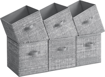 SONGMICS Storage Cubes, 11-Inch Non-Woven Fabric Bins with Double Handles, Set of 6, Closet Organizers for Shelves, Foldable, for Clothes, Cattail Gray UROB26LG