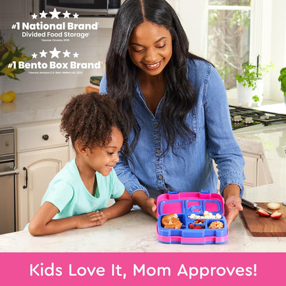 Bentgo Kids Bento-Style 5-Compartment Leak-Proof Lunch Box - Ideal Portion Sizes for Ages 3 to 7 - Durable, Drop-Proof, Dishwasher Safe, PFAS & BPA-Free & Made with Food-Safe Materials (Blue)