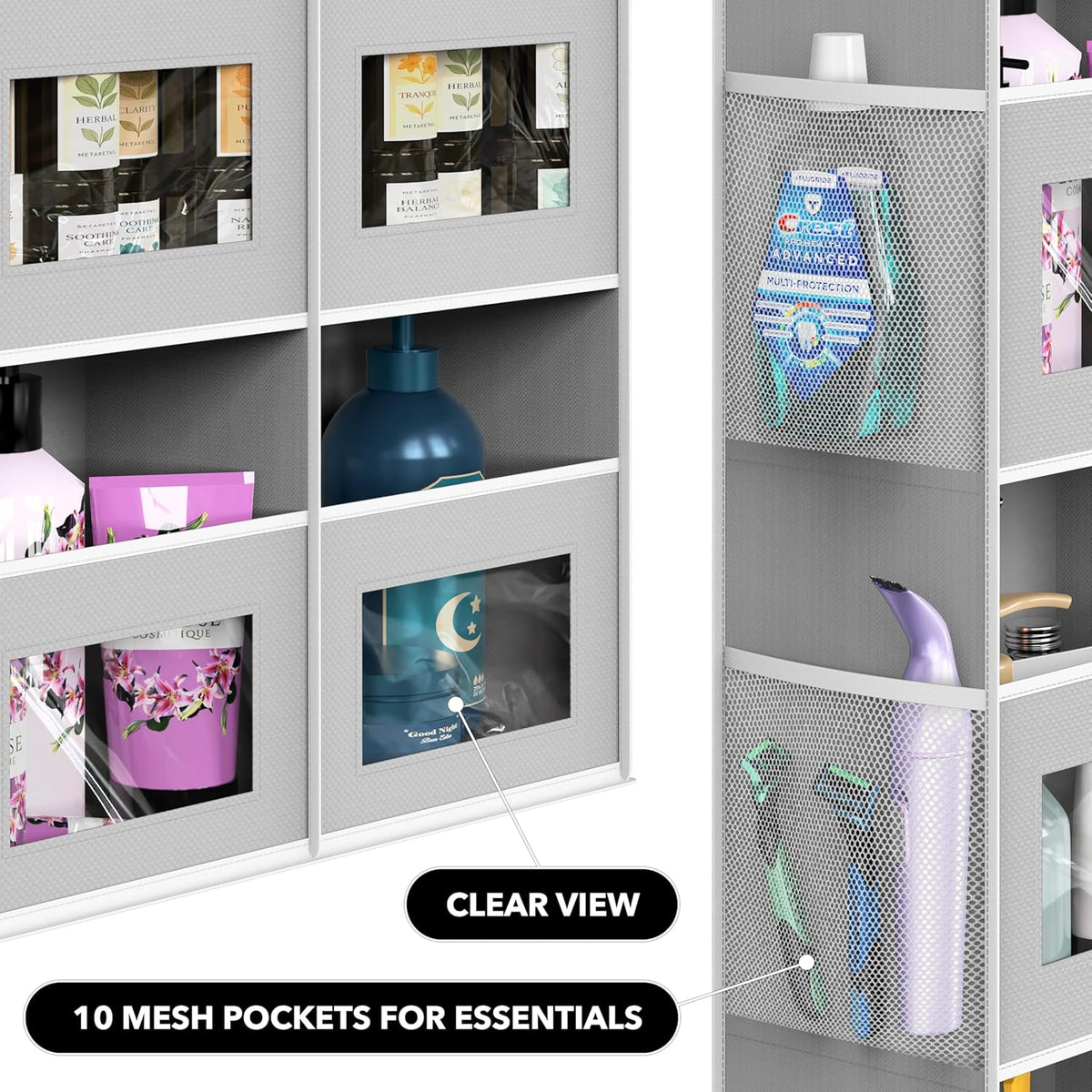 Simple Houseware Large Heavy Duty Over the Door Organizer with 5 Clear Window Pockets, 45 lbs Capacity for Pantry, Closet, Bathroom, Gray
