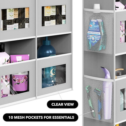 Simple Houseware Large Heavy Duty Over the Door Organizer with 5 Clear Window Pockets, 45 lbs Capacity for Pantry, Closet, Bathroom, Gray