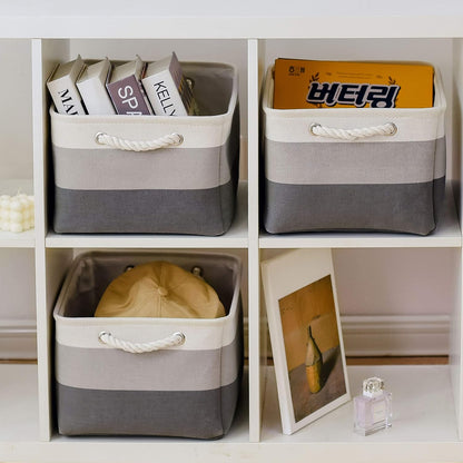 Fabric Storage Bins 12x8x5 inch [6-Pack] with Rope Handles - Decorative Baskets for Organizing