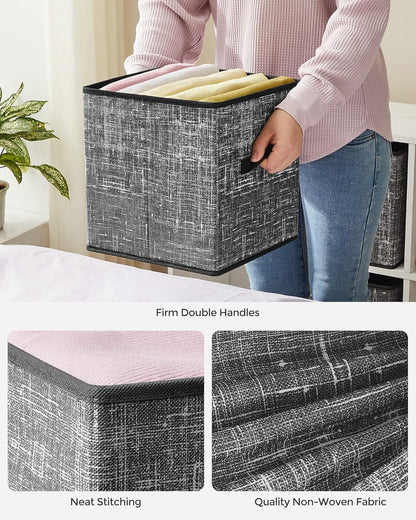 SONGMICS Storage Cubes, 11-Inch Non-Woven Fabric Bins with Double Handles, Set of 6, Closet Organizers for Shelves, Foldable, for Clothes, Cattail Gray UROB26LG