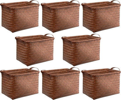 BROWNLILY Handwoven Clothes Basket Laundry Hampers Large Wicker Storage Baskets for Shelves Blankets Closet Storage Bins Car Bedroom Bathroom Organizers and Storage Bath (Pack of 4, Brown)