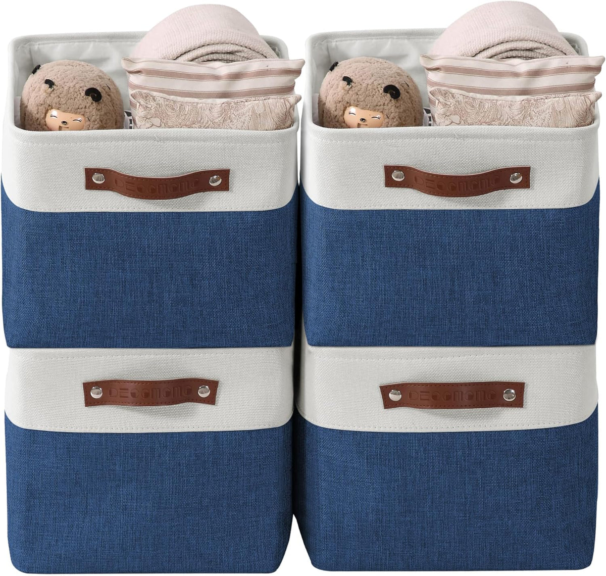DECOMOMO Storage Bins, Large Fabric Storage Baskets for Shelves, Decorative Linen Closet Organizer, 15 x 11 x 9.5 inches (Beige & White, 3 Pack)