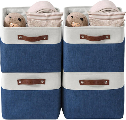 DECOMOMO Storage Bins, Large Fabric Storage Baskets for Shelves, Decorative Linen Closet Organizer, 15 x 11 x 9.5 inches (Beige & White, 3 Pack)