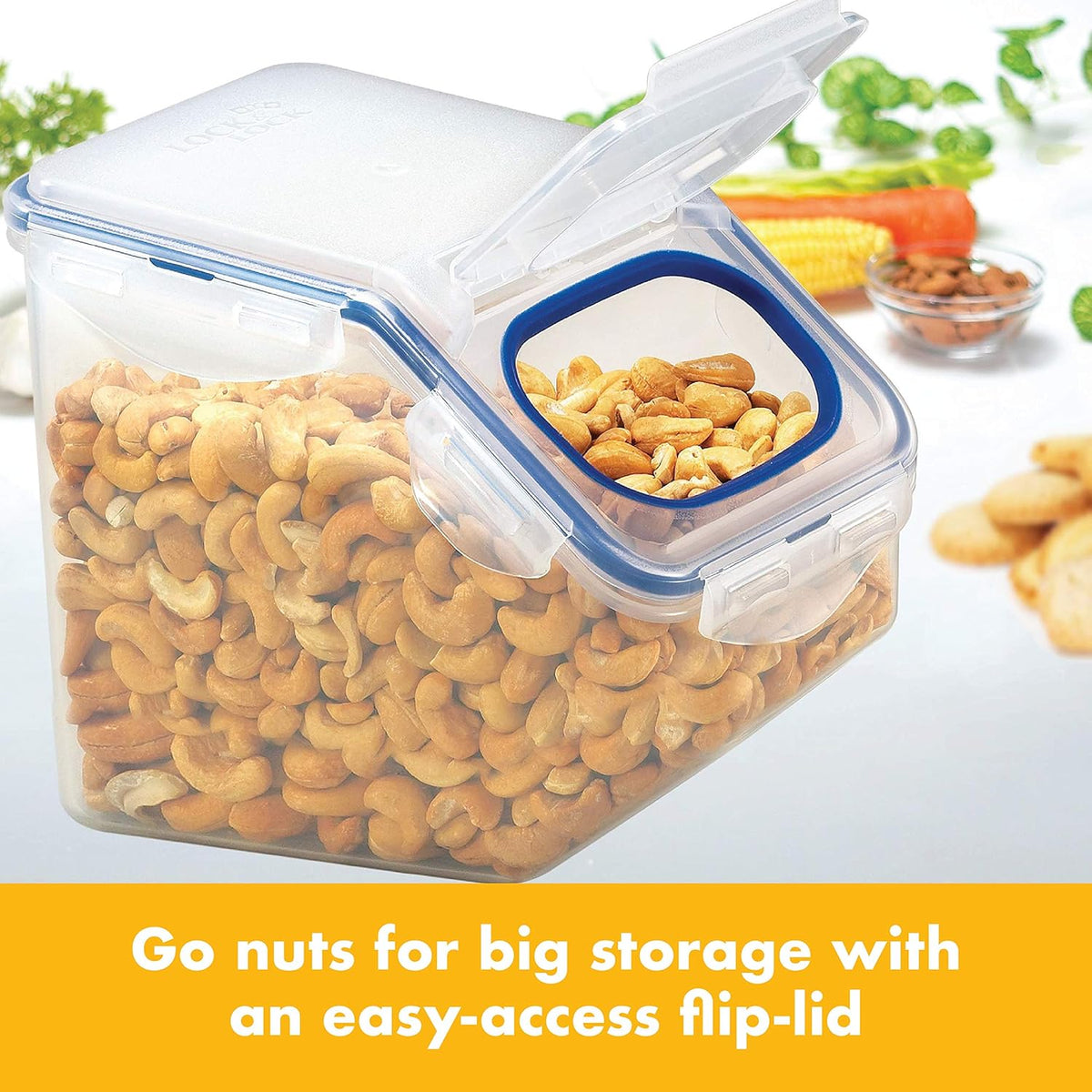 LOCK & LOCK Easy Essentials Food lids (flip-top) / Pantry Storage/Airtight containers, BPA Free, top-16.5 Cup-for Cereal, Clear