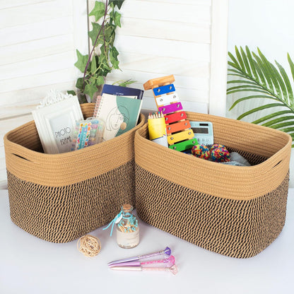 MINTWOOD Design 3-Pack Decorative Woven Storage Baskets for Shelves, Cube Bin Box for Organizing Books, Shoes, Dog Toys, Pantry Closet and Living Room Organizer, Oatmeal Brown