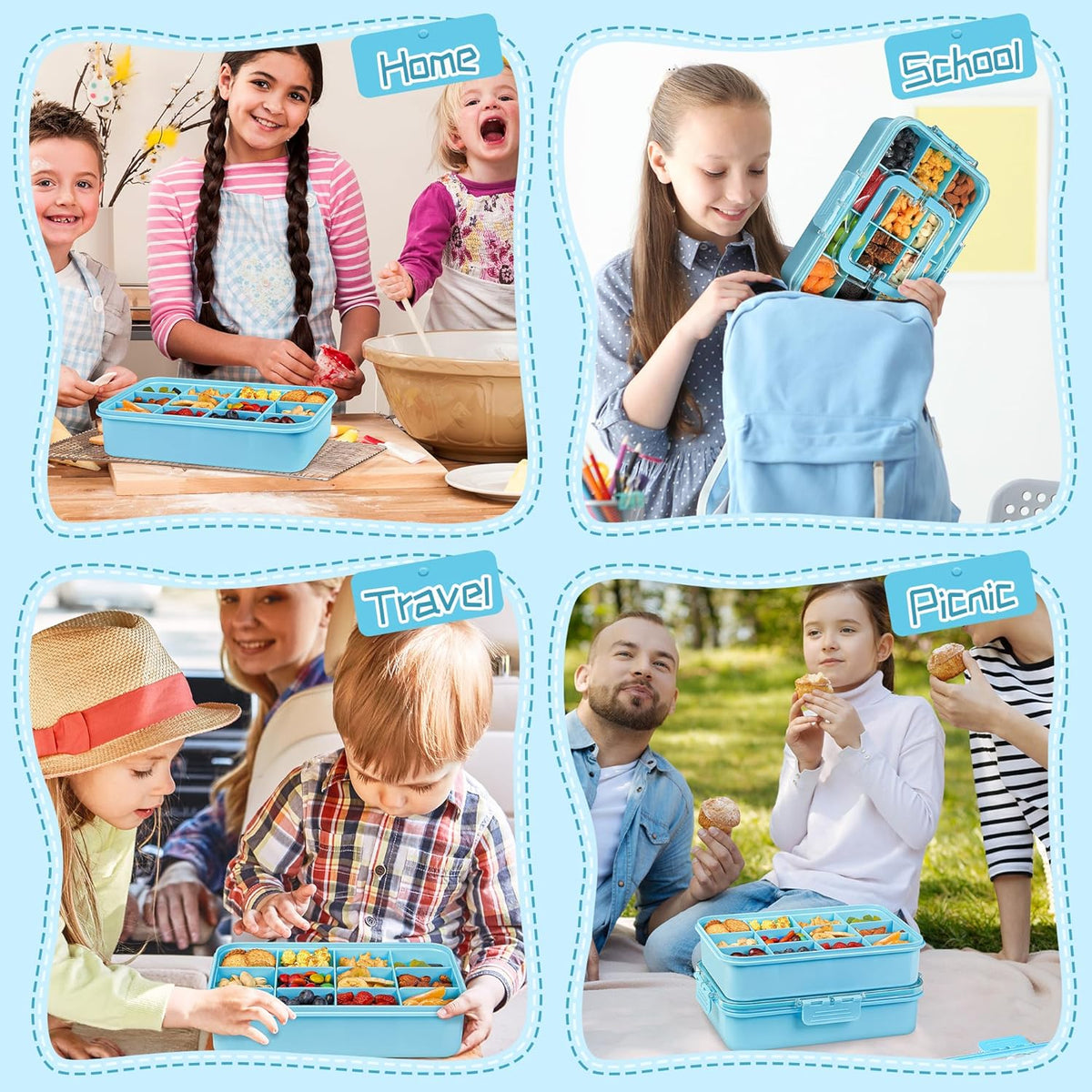 Xyptorix Snack Box Container for Kids - Adjustable 12-Compartment Snack Containers, Reusable Bento Box, Dishwasher Safe, BPA-Free, Perfect for School, Travel, Camping & Picnic, Ivory White